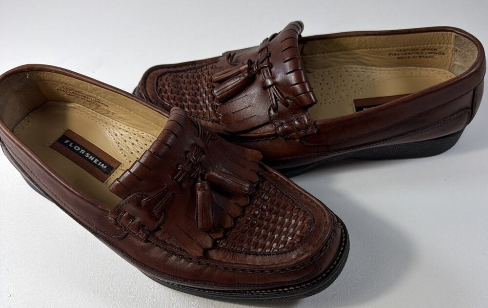 Florsheim 18096 Leather Chestnut Basketweave Tassel Loafer Men’s Sz 10D